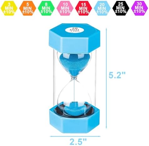 SuLiao Hourglass Sand Timer 3/5/8/10/15/20/25/30 Minutes, Large Acrylic Unbreakable Sand Clock for Kids, Plastic Sand Watch, Colorful Hour Glass Sandglass for Classroom Games Kitchen Decor (Pack of 8)