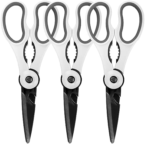 Premium 4-in-1 Kitchen Shears - White & Black - 3 Sets (3 Scissors)