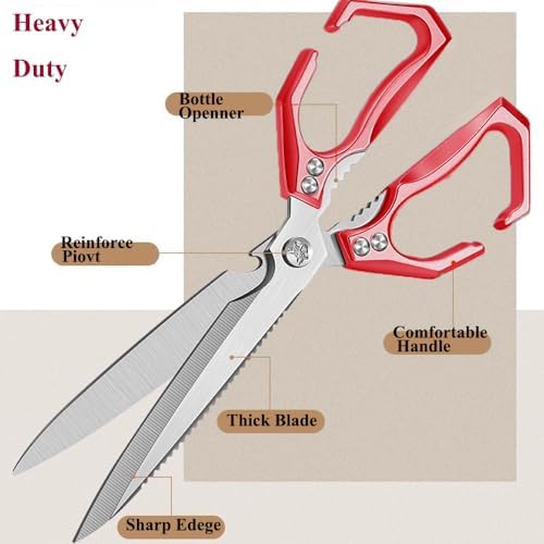 Extended Blade All Purpose Heavy Duty Kitchen Shears for Cooking BBQ, Ergonomi Roast Food Cutting Scissors Dishwasher Safe