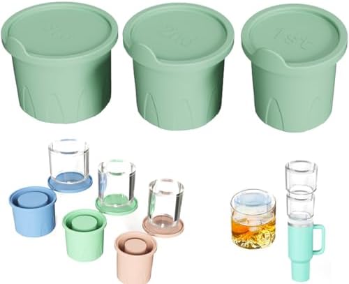Ice Mold for Stanley Cup, 3 Pcs Silicone Ice Cube Tray for Tumbler 20/30/40oz Hollow Cylindrical Ice Molds with Lid for Freezer, Whiskey, Juice, Coffee, Cocktail, Ice Drink (Green)