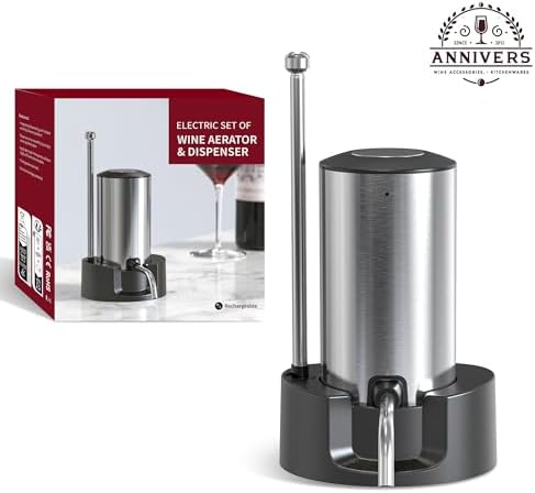 Electric Wine Decanter Automatic Wine Aerator Dispenser Pourer, USB-C Rechargeable Storage Base Stainless Steel Tube One-Touch Pump for All Btls, Aérateur Distributeur de Vin Électrique