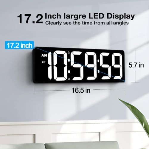 17.2" Large Digital Timer Wall Clock with Remote Control, Count Down Up Digital Timer, Auto DST LED Big Digital Clock for Bedroom Kitchen Living Room Office Gym Home Decor, White