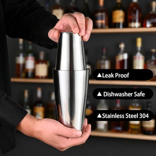 Bulk Cocktail Shakers Bartending - 6pc Boston Bar Shaker Tins Stainless Steel, Commercial 18oz 28oz Metal Shaking Tin Set, Professional Bartender Kit for Drinks, Bar Supplies - Silver