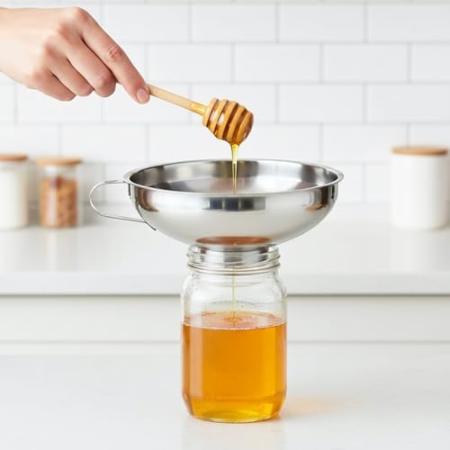 4 Pieces Stainless Steel Funnels with Fine Mesh Strainer Wide Mouth Food Grade Stainless-Steel Funnel with Stainless Steel Wire Strainersl for Spices, Juices, Powders, Coffee Beans