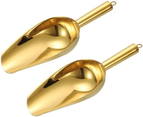uxcell 2pcs Metal Ice Scoop, 11" x 4.1"Stainless Steel Ice Scooper for Kitchen Party Bar Wedding Use, Gold