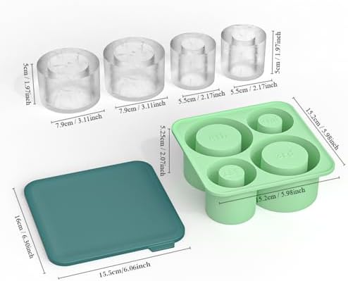 Ice Mold for Stanley 40 oz 30 oz 20 oz Tumbler Cup, 4-Tier Hollow Cylinder Ice Mold with Lid, Easy Release Ice Maker Compatible with Yeti, Owala, Hydro Flask & Insulated Cups(Green)