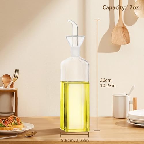 Olive Oil Pourer Olive Oil Vinegar Cooking Wine cotainer Salad Dressing Glass, Oil Bottle Vinaigrette Dispenser Drizzle Cruet 17oz Glass Oil Bottle for Kitchen