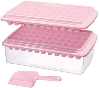 2 Pack Ice Cube Tray with Lid and Bin for Freezer, Easy Release 55 Nugget Ice Tray with Cover, Storage Container, Scoop. Perfect Small Ice Cube Maker Tray & Mold. Flexable Durable Plastic, BPA Free