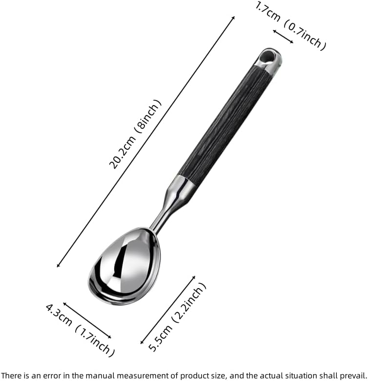 304 Stainless Steel Ice Cream Scoop with Wooden Handle, Heavy Duty Metal Ice Cream Scooper for Hard Ice Cream, Dishwasher Safe, Comfortable Grip for Home Kitchen and Restaurant