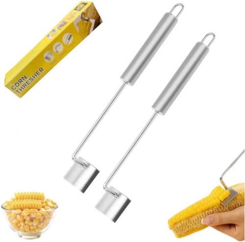 Upgrade Long Handle Stainless Steel Corn Cob Stripper Tool, Easy Clean Corn Peeler Corn Cob Stripper Tool, Corn on the Cob Cutter Kernel Remover for Home Kitchen Gadget (2pcs)