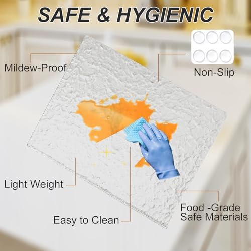 JJL Acrylic Cutting Board with Counter Lip, Anti-Slip, 20 x 16 Inches, Texture, Perfect for Cutting Bread, Meat, and Vegetables, Ideal Choice for Kitchen Countertop Décor
