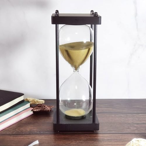 SAMLONG Large Hourglass Timer 60 Minute, Black Wooden Sandglass, Golden