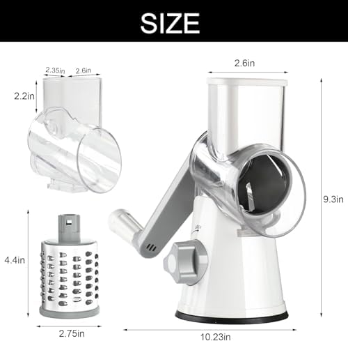 Cambom Rotary Cheese Grater Hand Crank Cheese Shredder, White