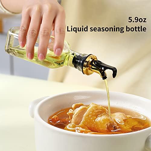 Oil and Vinegar Dispenser Set with Caddy, Glass Bottle Seasoning Pepper Salt Dispenser Oil Spouts Oil Funnel Brush Kit