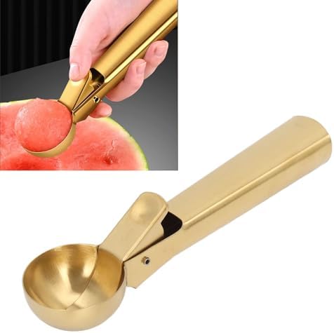 Ice Cream Scoop, Ice Cream Scooper Stainless Steel Ice Cream Ball Spoon for Fruit Frozen Yogurt Ice Cream Scoops gold ice cream scoop (Gold)