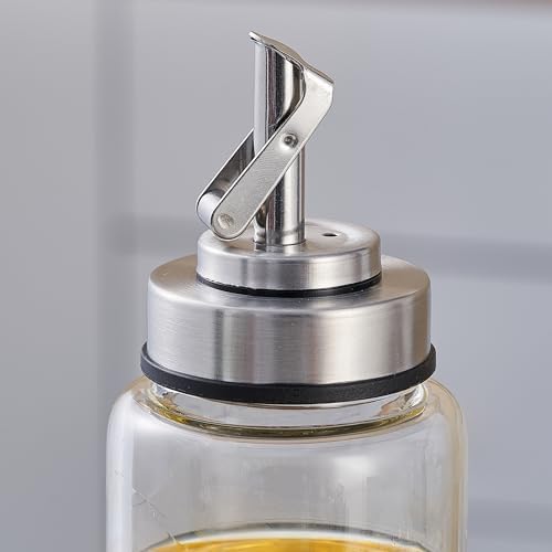 Verdental 15 oz Glass Olive Oil Dispenser Bottle for Kitchen Stainless Steel Cruet Pourer Spout for Oil Vinegar Coffee Syrup Soy Sauce Other Liquids with Non-slip Silicone Ring and Labels (450ml)