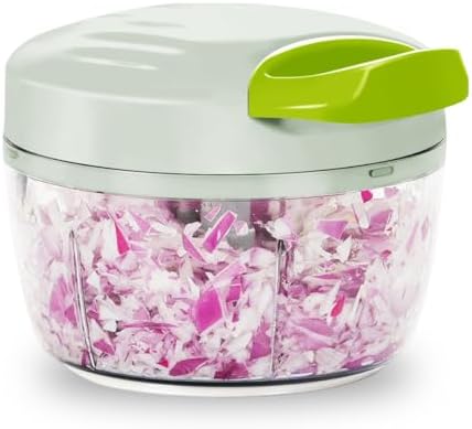 Manual Food Processor & Vegetable Chopper Green - 2.3 Cup Mini Hand-Pull Cord Kitchen Chopper for Onion, Garlic, Vegetables with 3 Stainless Steel Blades