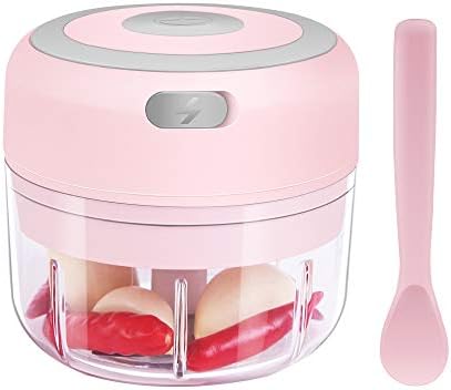 DAHOKO Electric Mini Garlic Chopper [Portable, Wireless, 100ml] Mini Electric Chopper with Spoon, Electric Food Chopper Tool, Mini Chopper for Mashing Onion, Garlic, Chili, Peppers, Nuts(Pink)