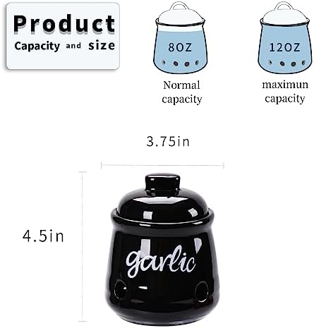 Ceramic Mini Garlic Saver Container for Countertop (Black)