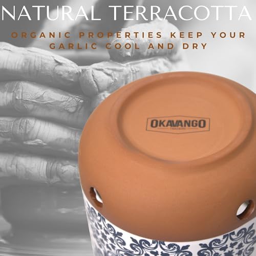 Okavango Ceramic Garlic Keeper - garlic keepers - garlic storage container- Garlic Holder Countertop -Garlic Jar - garlic keeper for counter - garlic container (Terracotta, 16oz)