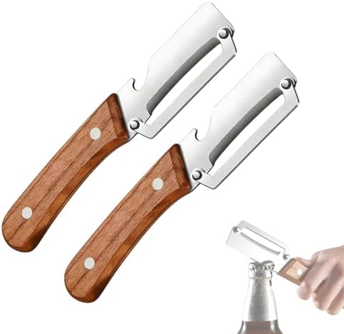 Elite Knives and Cutlery Set, 2-in-1 Serrated Peeling Knife Premium Vegetable Peeler, Multifunctional Vegetable Peeler with Wooden Handle and Bottle Opener for Kitchen (2pcs,A)