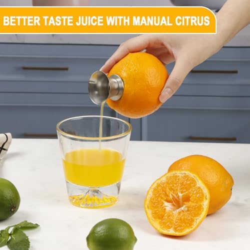 KAYCROWN 18/8 Stainless Steel Manual Lemon Juicer Squeezer, Easy Squeeze Small Hand Juicer and Reamer, Hand Citrus Juicer and Lemon Pourer, Screw Limes squeezer, Dishwasher Safe, Pack of 2