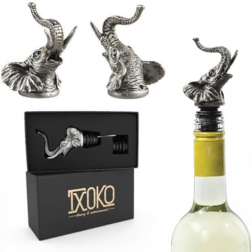 TXOKO Premium Stainless Steel Wine Pourer, Aerator and Decanter - Pour Spout for Red, White and Rose Wine, Liquor and Olive Oil! Gift Box Packaging includes extra stopper.