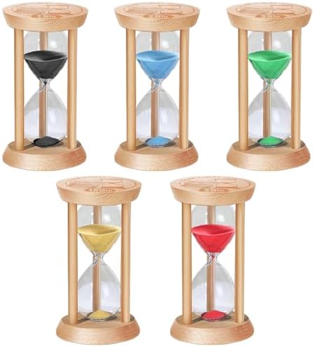 SuLiao Sand Timer, Colorful Wood Hourglass Sandglass Timer, Wooden Sand Clock, Hour Glass, Reloj De Arena 1min/2min/3min/5min/10min for Brushing Teeth, Classroom, Cooking, Games, Office (Pack of 5)