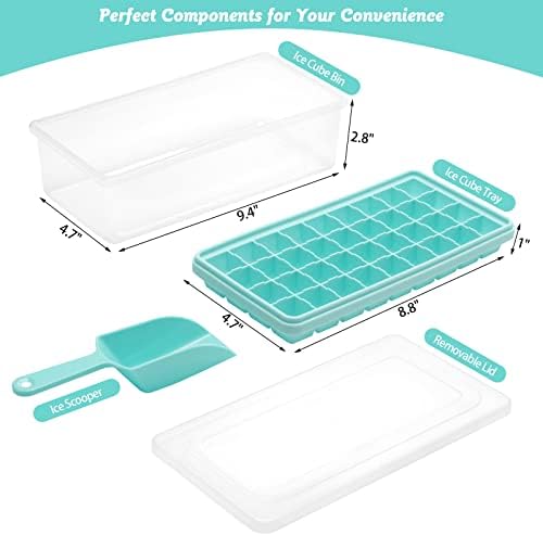 Silicone Ice Cube Tray with Leak-Proof Lid & Storage Bin for Freezer – BPA-Free 36-Piece Nugget Ice Molds, Spill-Resistant Cover & Ice Scoop Container Cover