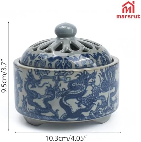 Marsrut Ceramic Garlic Keeper Crock with Lid, Porcelain Breathable Storage Bowl Jar Tank Holder, Small Container for Storing Garlic Chili for Counter Countertop Kitchen (Gray Blue)