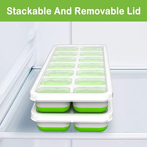 Ice Cube Tray, Silicone Ice Tray with Stackable and Spill-Resistant Lid, Easy Release Ice Cube Trays for Freezer, BPA Free Reusable Ice Trays for DIY Flavor (2 Green)