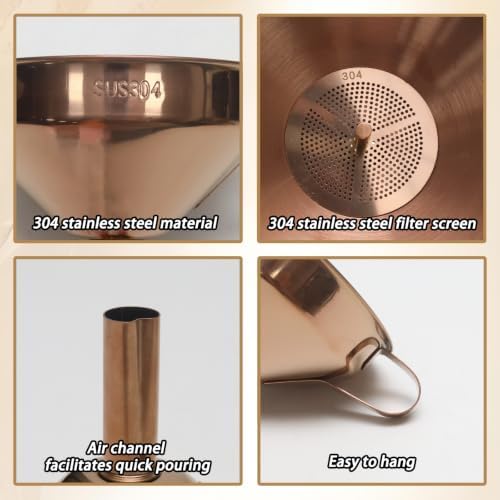 12.6cm/4.96inch Rose Gold Stainless Steel Funnel with Strainer