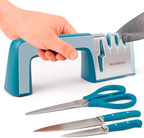 Wamery Knife & Scissors Sharpener, 4-Stage Pull-Through with Scissors Slot