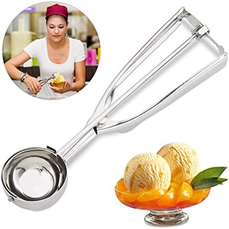 Relaxdays 4 Ice Cream Shooting Spoons for Large Balls of Ice Cream, Fruit and Cookie Dough, Stainless Steel, Silver, 53 mm