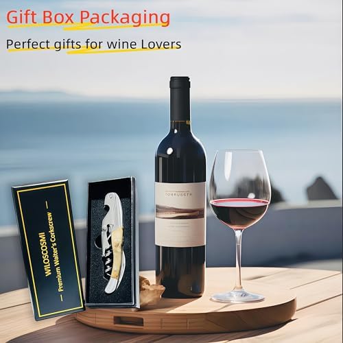 Wine Key & Corkscrew Wine Opener–3-in-1 with Foil Cutter and Bottle Opener, Professional Double Hinged Waiter's Corkscrew for Servers and Bartenders