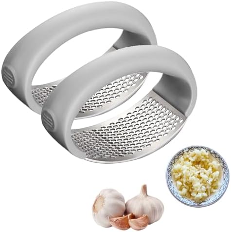 Garlic Press Rocker 2026 New,Portable Manual Stainless Steel Garlic Press Rocker Crusher Masher with Garlic Peeling Drum for Home Kitchen Utensils Garlic Crusher
