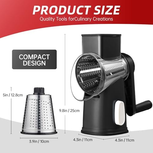 Rotary Hand Crank Cheese Grater,Cheese Shredder Vegetable Slicer(Black)