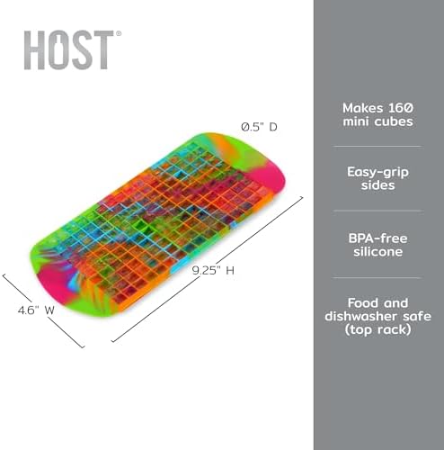 Host Mini Ice Cube Tray, Makes 160 Cubes, Durable Silicone Trays, Perfect for Cocktails, Whiskey, Bourbon, Margarita, Mojito, Iced Coffee, Home Kitchen Essentials, Set of 1, Colored Marble