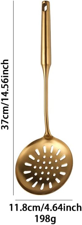 Kitchen Professional Skimmer Spoon, 304 Stainless Steel Slotted Spoon With Extra Large Bowl & Comfortable Grip Handle, Gold Durable Food Grade Strainer Spoon For Draining & Frying (14.5 inch)