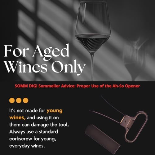 Sommelier Ah-So Wine Opener with Corkscrew & Gift Wine Disc – Two-Prong Cork Puller for Aged Wines, Crumb-Free Cork Removal.
