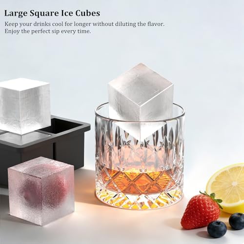 Bangp Silicone Ice Cube Trays with Metal Reinforced Frame(3 Pack),Large Ice Cube Tray with Lid,Easy Release Whiskey Ice Cubes Mold,Ice Trays for Freezer,Stackable Ice Cube Tray(Black)