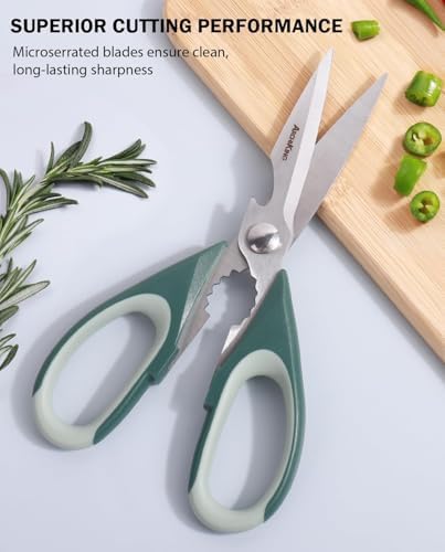 Kitchen Shears Scissors Food Scissors, 3-in-1 Multifunction Japanese Stainless Steel Meat Shears, Dishwasher Safe Sharp Shear All Purpose with Comfort Grip, Ideal for Everyday Use-Black