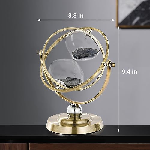 Hourglass Sand Timer, Hourglass Timer 60 Minutes, Large Metal 720° Rotating Hourglass, Brass Sand Clock 60 Min with Black Sand, Reloj De Arena 1 Hora, Gold 1 Hour Sandglass for Office Desk Home Gifts