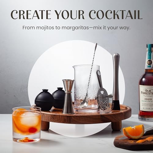 Mixology & Craft Cocktail Set - 7-Piece Bartender Kit with Mixing Glass Set, Japanese Jigger, Spoon, Muddler, and Strainer - Perfect for Old Fashioned Cocktails and Home Bars