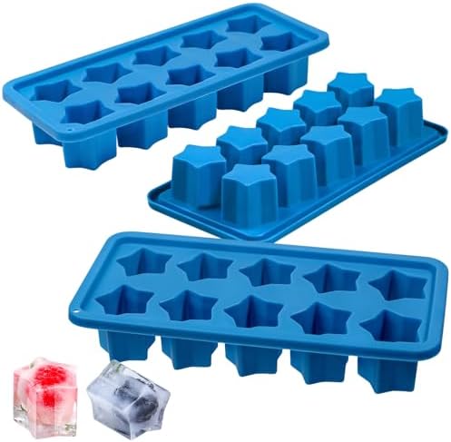 Webake Silicone Ice Cube Trays Star Shaped Ice Cube Molds for Whiskey and Cocktails, Easy Release Jelly Crayon Mold Pack of 3 Blue