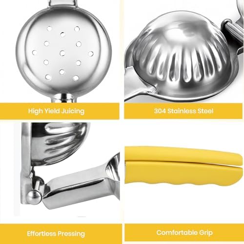 Stainless Steel Lemon Squeezer,Large Manual Citrus Juicer,Free Brush