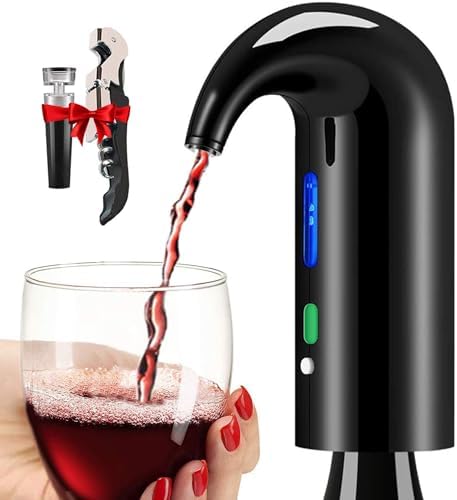 Electric Wine Aerator Dispenser Opener - Portable Accessory - Red & White Wines, Touch Activated Aeration For Wine and Spirit - Beginner and Enthusiast - Spout Pourer - Wine Gifts (BLACK)
