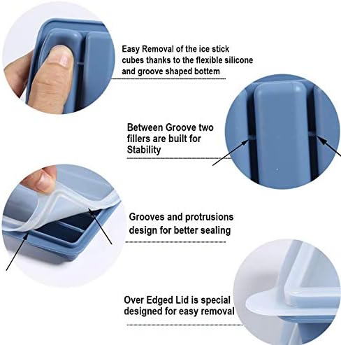 LessMo 2 PCS Ice Cube Tray, Long Ice Stick Tray Silicone with Lid, Rectangular Narrow Stick, Reusable, Flexible, Easy Release, for Small Mouth Sport Bottles, Juice Bottles, Cocktail Parties, Blue