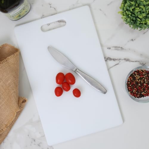 Dexas NSF Polysafe Cutting Board with Handle, 9.5 x 15 Inches, Reversible Non-Slip Kitchen Cutting Board, White