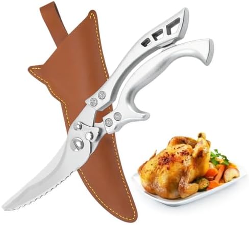 Poultry Shears-Heavy Duty Sharp Stainless Steel Kitchen Scissors for Cutting Chicken, Meat, Fish and Vegetables, Bone Cutting Shears with Safety Lock, Holster and Box